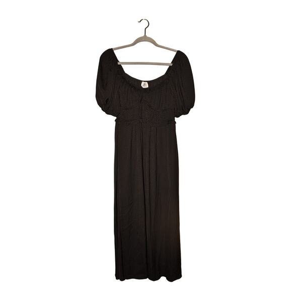 DRA LA $164 Black Micro Polka Dot Short Puff Sleeve Maiden Maxi Dress Medium - Picture 1 of 4